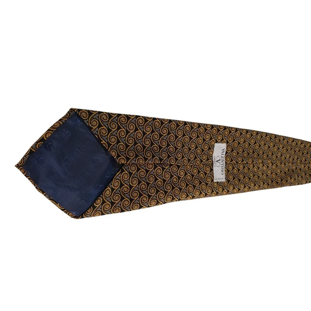 Valentino‎ Mens Tie Necktie Designer Luxury Brown Black Gray Geometric Suit Work